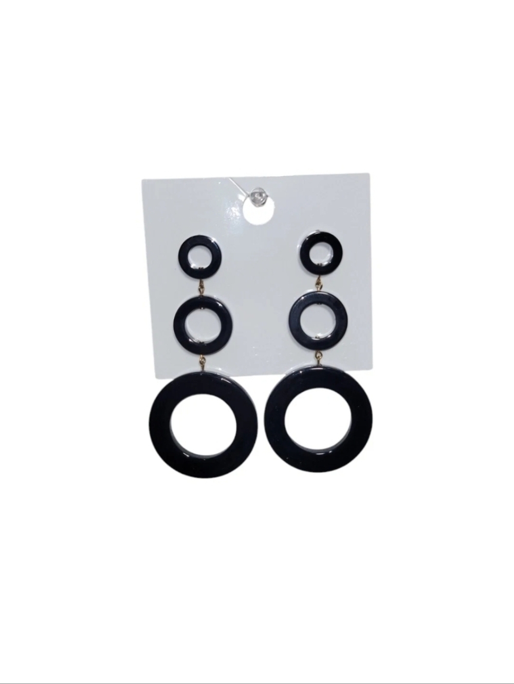 Forever 21 Lightweight Graduated Black Rings 3⅝" Long Dangle Post Earrings New